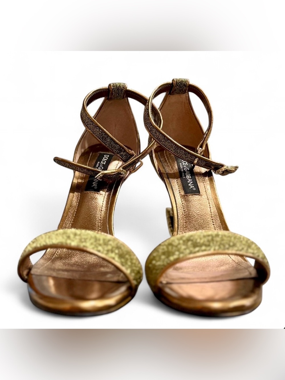 Dolce & Gabbana Bette Gold Lurex Sculptural Heel Sandals Size 40 Runway Luxury - Picture 3 of 7